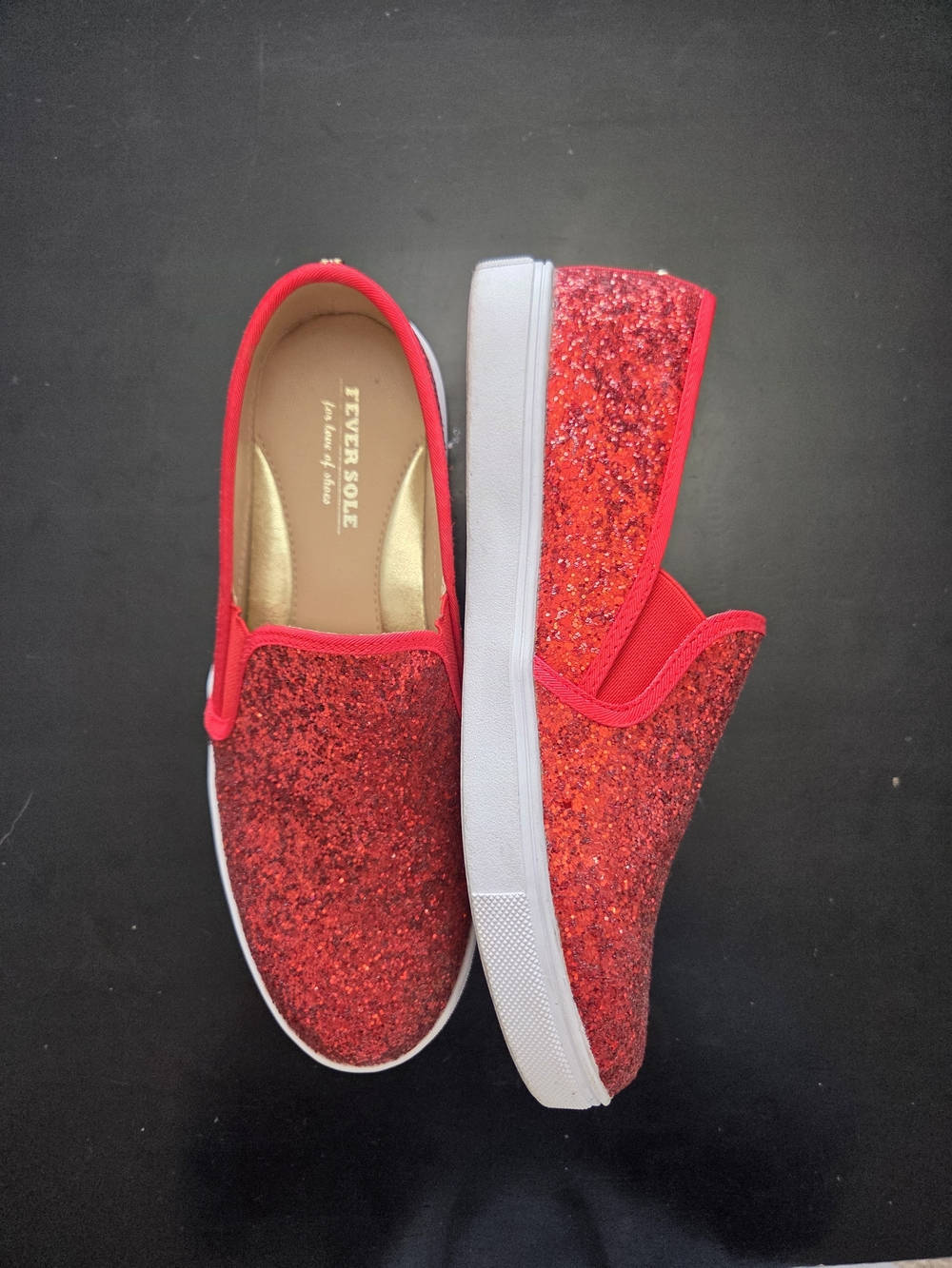 Red Glitter Slip-On Women's Sneakers - Picture 3 of 5